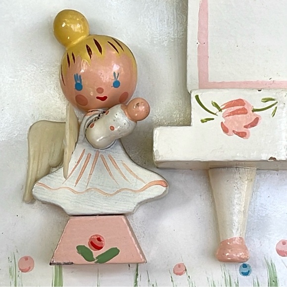 Vintage IRMI Wooden Musical Angels Wall Plaque Hand-Painted Nursery Decor Pink - Picture 4 of 14
